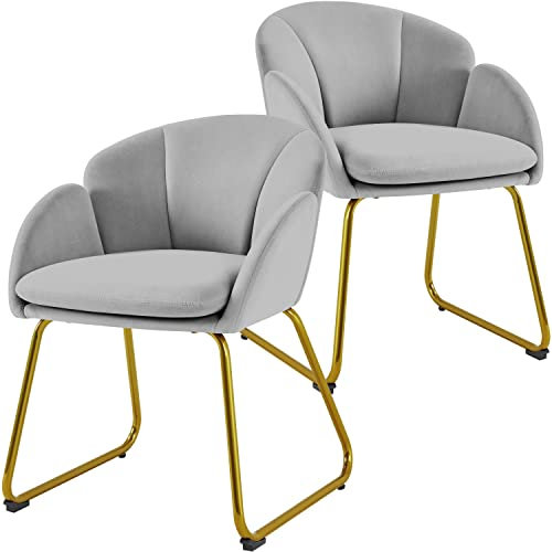 Yaheetech Esszimmerstühle 2er Set modern, Küchenstuhl in Blumenform, Sessel Polsterstuhl mit Metallbeinen Gold, für Wohnzimmer/Esszimmer Grau