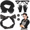 Rockabilly Accessoires Damen, 50er Jahre Accessoires Damen Zubehör mit Chiffon Schal, Katzen Auge Brille, Polka Dots Stirnband Ohrstecker, Handschuh, Bandana Krawatte für 50er 60er Jahre Outfit Damen
