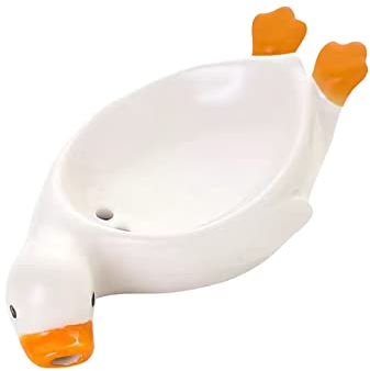 UIYIHIF Porte-savon de douche en céramique avec auto-drainant en forme de canard mignon pour douche, salle de bain, baignoire, évier de cuisine