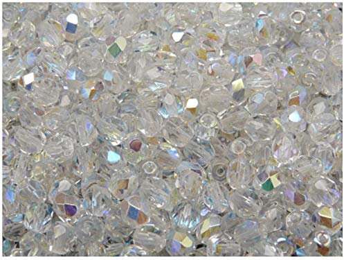 300 perlas de cristal checas facetadas pulidas a fuego redondas, 5 mm, cristal AB
