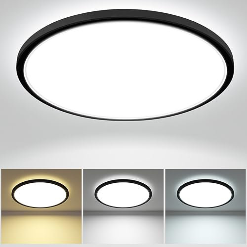 28W 3200LM LED Deckenleuchte Flach, Ø29.5cm 3Farben 3000K/4500K/6000K Deckenlampe, Schwarz Rund Ultra Dünn LED Lampen Deckenlampen,Deckenleuchten Deckenbeleuchtung für Badezimmer,Wohnzimmer,Küche