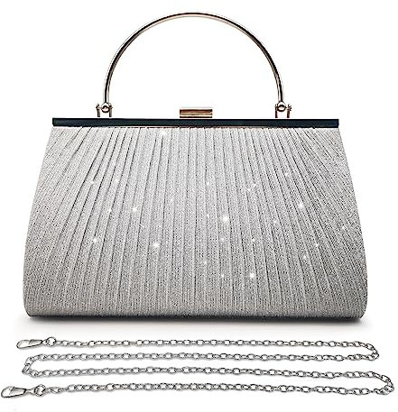 Pahajim Pochette Elegante Glitter Donna, Clutch Cerimonia, Borsetta Tracolla Piccola Brillantinata, Borsa Sposa per Balli, Feste, Matrimonio (Argento)