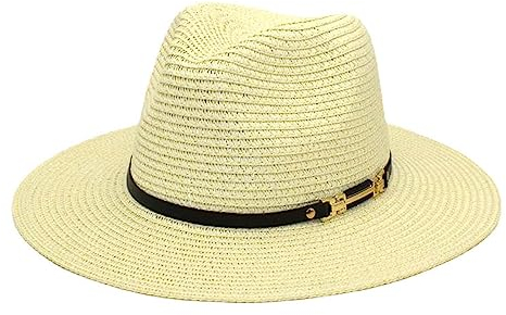 Fedora Trilby Filzhut Hut Strohhut Mit Großer Krempe Panama Herren Jazzhut Weicher Fedora-Hut Damen Strandreise Sonnenhut M (56-58Cm) Creme