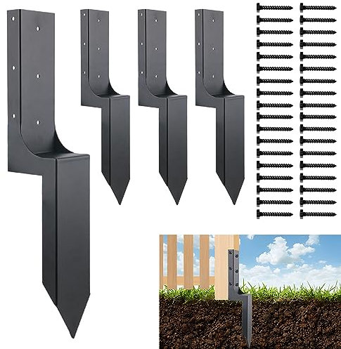 Zaunpfostenreparaturpfähle, robuster Stahl-Zaunpfosten, Erdspieß, für die Reparatur von gebrochenem Holz, Zaunpfosten (4 Stück, 60,5 cm)
