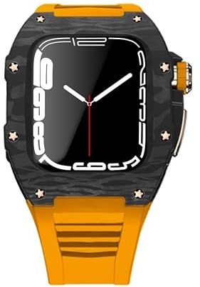SKXMOD Mod kit para Apple Watch 6 SE 5 4 44 mm, bisel de fibra de carbono+correa de silicona de goma para iwatch serie 7 45 mm correas de reloj, 45mm For 7, Agate