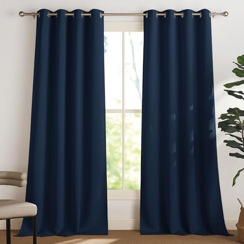 PONY DANCE Tende Termiche Isolanti per Interni 2 Pezzi L 140 x A 280 cm Tende Cameretta Bimbo Tenda Oscurante da Interno Tende per Salotto Eleganti Tende con Anelli, Blu Scuro
