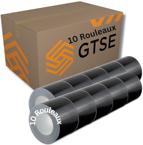 GTSE - Ruban adhésif toilé - Duct tape Gaffer Noir - 100 mm x 50 m - 10 rouleaux - résistant,imperméable - pour réparer,fixer,assembler,renforcer,étanchéifier