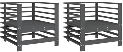 vidaXL Gartenstuhl 2 STK., Modular Gartenmöbel Lounge, Holzstuhl Stuhl für Garten Terrasse Balkon, Gartensessel Balkonstuhl, Grau Massivholz Kiefer