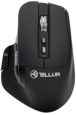 TELLUR Shade Kabellose Bluetooth Maus, Wiederaufladbar, 3200DPI, 8 Tasten, 4 Geräte Gleichzeitig, Kabellose Maus mit Leisem klick, Win, Mac, Android, iOS, USB C, Nano Empfänger