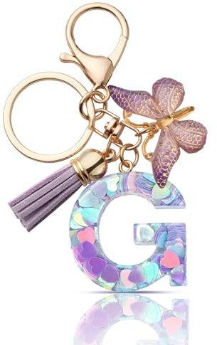 CHUQING Porte-clés avec lettre initiale pour fille - Cadeau pour femme - Papillon violet, Violet G, S