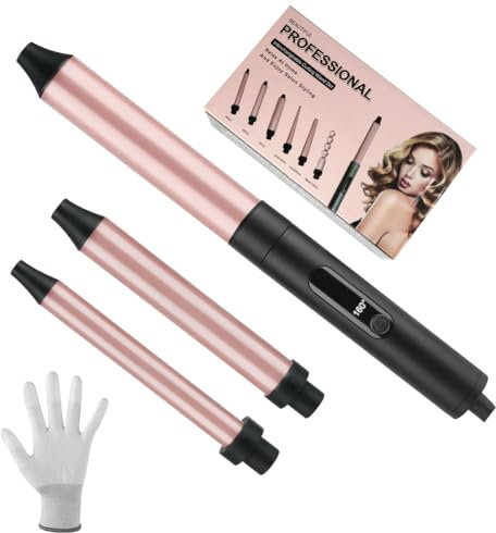 Flintronic 3 in 1 Lockenstab, Lockenwickler Set mit 2 Multifunktions Austauschbare Keramikbeschichtung, Lockenstab für Schnelle Erwärmung, verschiedene Lockenstile, mit Handschuh