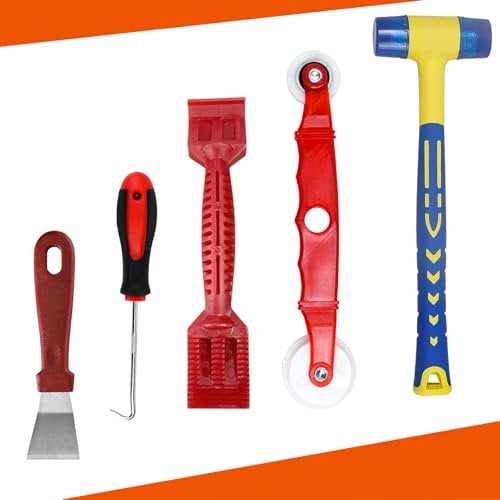 KARBAG 5PCS Window Glass Tool Kit, Window Glazing Tool Double-Head Rubber Hammer, Rubber Strip Shovel, Curved Shovel, Leather Strip Press Wheel, Gasket Hook, Multi-Functions Glazing Tools for Windows