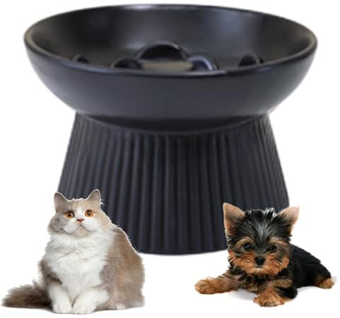 Katzen Fressnapf, Anti-Erbrechen Katzen Futterstation, Futternapf Katze Keramik für Futter und Wasser, langsamer katzennapf erhöht einzeln Keramik, Schnurrhaar, Stressfrei (Schwarz)