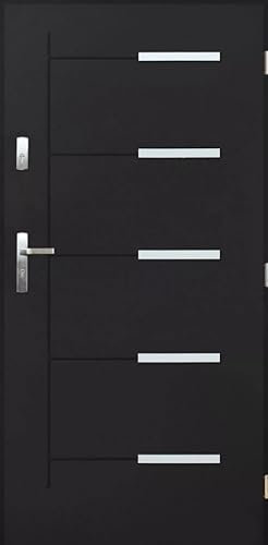 Porta in acciaio, resistente alle intemperie, elegante porta d'ingresso sicura, modello Kankan, spessore 55 mm, dimensioni 80/90 cm con rivestimento nano (rovere dorato, 80: dimensioni 892 x 2067 mm,