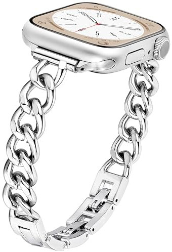 Ocaer Compatible with Apple Watch Straps 42mm 41mm 40mm 38mm, Stylish Metal Chain Link iWatch Strap for iWatch Series 10 9 8 7 6 5 4 3 2 1 SE, Slim Jewelry Apple Watch Bracelet for Women(Silver)