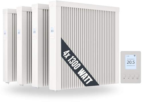 eVARMO 4er-Set Areo Smart elektrische Heizung mit Schamottekern zur Wandmontage/Elektroheizkörper (Elektroofen) (1300 Watt)