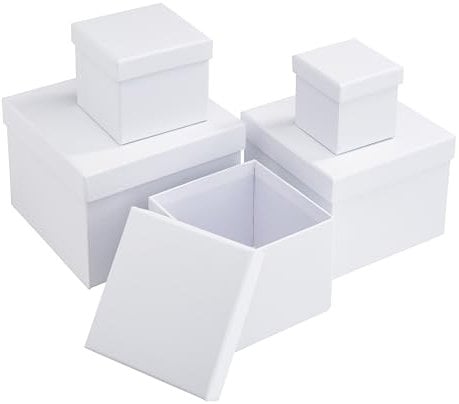 VBS Schachteln Quadrat, 5er-Set, Karton, Weiß, ca. 14 x 14 x 10 cm bis 6 x 6 x 6 cm, räumliches Ordnen und Aufbewahren, Praktisches Verstauen, Aufbewahrungsboxen