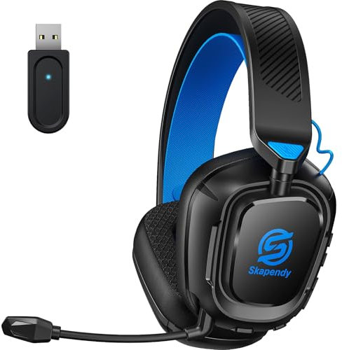 Skapendy Wireless Gaming Headset for PC, PS5, PS4-2.4GHz Lossless Audio USB & Bluetooth Gaming Headphones, Low Latency Headphones with Mic, 50Hrs Battery Life - For Mac, Tablets, Switch, Mobile