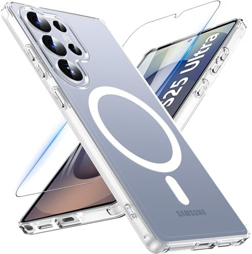 BESINPO Magnetisch Für Samsung Galaxy S25 Ultra Hülle mit Panzerglas Glas,Militärschutz Handyhülle für S25 Ultra mit MagSafe Schutzfolie Schutzhülle Case Cover für Samsung S25 Ultra(Transparent)
