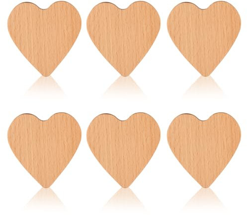 Duronge Herzförmige Schrankknöpfe, 6 Stück, aus Hochwertigem Massivholz mit Natürlicher Textur, für Schränke und Kommoden, Möbelgriffe und Holzknöpfe