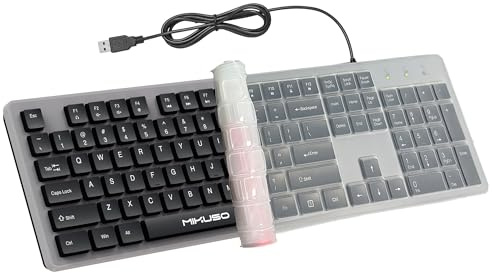 MIKUSO Wired Computers Keyboard with Cover Comfortable Hand Feel,Laser Engraved Characters,12 Multimedia Keys USB Interface Suitable for Laptop PC,Full Size 104 Keyboards, Plug and Play, Office