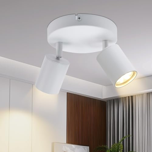 Glitzerlife Deckenstrahler 2 Flammig Deckenlampe Weiss - Deckenleuchte Runde GU10 Deckenspot Metall Modern Schwenkbar 350° Flurlampe Wohnzimmer Schlafzimmer Küchen MAX.25W ohne Leuchtmittel