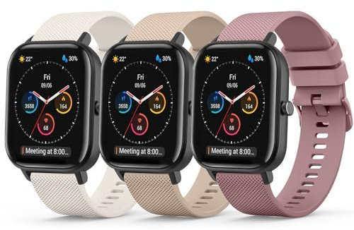 Amzpas 3 Stück Armband für Amazfit GTS 2 Mini/Amazfit GTS 4 Mini Armband,20mm Silikon Ersatzarmbänder Uhrenarmband für Amazfit GTS 2/GTS 3/GTS 4/GTS 2e/GTS(Starlight/Violett/Milchtee)