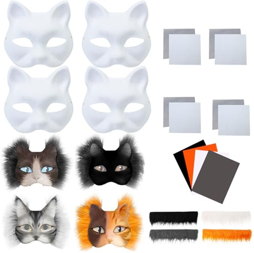 YIMINI 10 Stück Katzenmasken Zum Bemalen, Masken Basteln, Katzenmasken Zu Malen Filz, Katzen Maske, Maske Kunsthandwerk Kit, Therian Mask, Für Halloween, Party, Maskerade, Cosplay