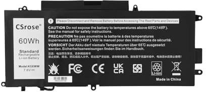 CSrose 60Wh K5XWW Batteria per PC Dell Latitude 7389 7390 Latitude 12 5000 5289 2-in-1 L3180 E5289 P29S001 P29S002 Serie Laptop 451-BBZC 6CYH6 71TG4 725KY N18GG CFX97 7.6V Notebook Battery