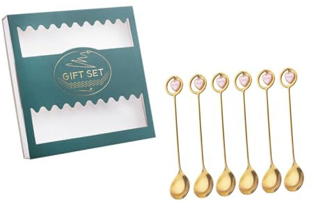 ULTECHNOVO 6pcs Love Pendant Spoon Boxed Dessert Stainless Steel Mixing Stirring Spoon