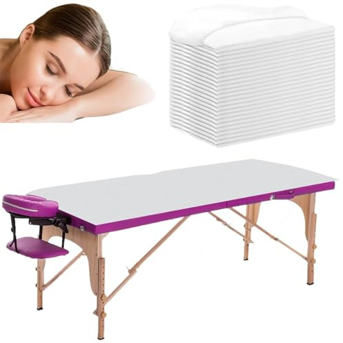 Abdeckung für Massagebetten, Einweg-Bettlaken, 50PCS Einweg-Massage-Spa-Bettlaken, weiche Vliesstoff-Massagetisch-Bettlaken-Schutzbettdecken für Schönheitssalon,Spa,Massage,Hotels, 180 x 80 cm (weiß)
