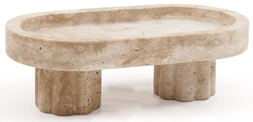 Radicaln Travertine Tray with Legs 10 Decorative Bathroom Vanity Tray | decorative tray, Travertine Handmade Natural Stone, Marble Oval Tray, Pedestal Tray, Elegant Home Decor