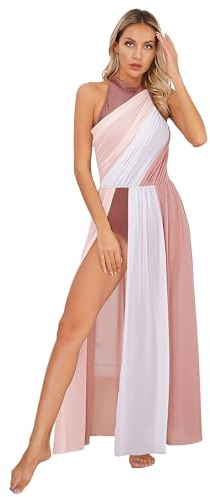 winying Femme Robe Longue Danse Contemporaine Moderne Lyrique sans Manches en Mousseline de Soie À Motifs Géométriques
