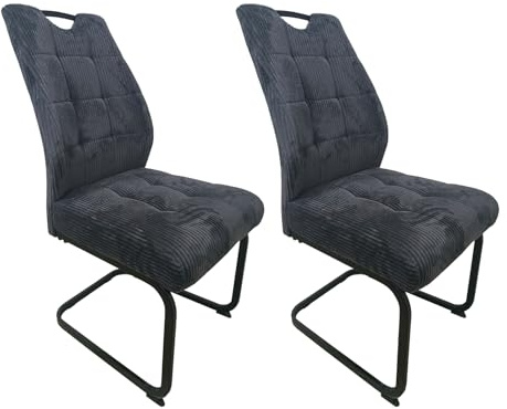 HTI living Modernes 2er Set Schwingstühle Dunkelgrau mit trendigem Cord-Bezug Esszimmerstuhl Freischwinger