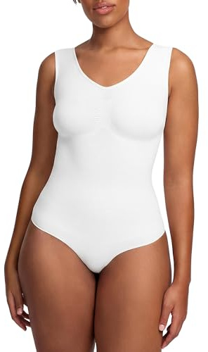CFab Shapewear Body Damen Bauchweg Slip Tank Bodysuit Nahtlos | Off White 2XL starke Bauchkontrolle nahtloser Komfort Slip Design unter enger Kleidung