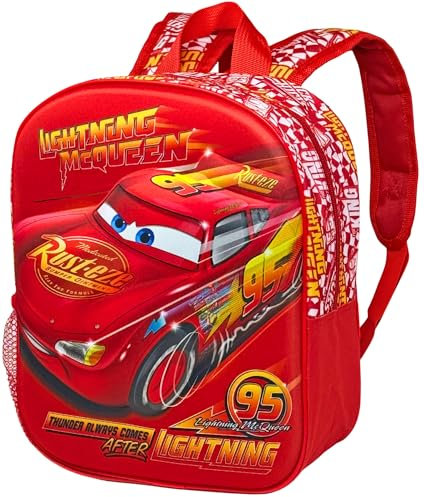3D Kindergartenrucksack für Kinder 31×26×11 cm – Rucksack für Cars Lightning McQueen Fan – Freizeitrucksack für Jungen, Alter 3 bis 7 Jahre, Vorschule Grundschule, Reisen, Geschenk