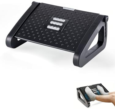 Poggiapiedi Ergonomico per Ufficio, Supporto per i Piedi per Scrivania Regolabile, Antiscivolo, Poggiapiedi con Funzione Massaggio, Migliora la Postura e la Circolazione, Ideale per Lavoro e Casa