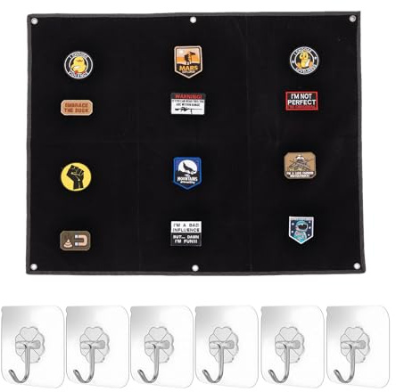 Hshenjhu Klettwand Patchwand 60 x 45 cm, Klett Wand Patch Anzeigetafel,Klett Wand,Taktische Patch Display Tafel mit Ösen,Faltba Kletttafel Patches mit 6 Stück Haken, Schwarz