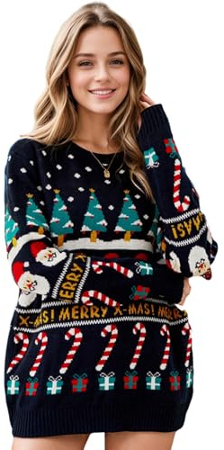 Crittygo Pull de Noël Femme Rigolo Ugly Pull Noel, Hiver Pullover Noel Femme, Noël Pull en Tricot pour Femmes, Cadeaux de Noël pour Les Femmes