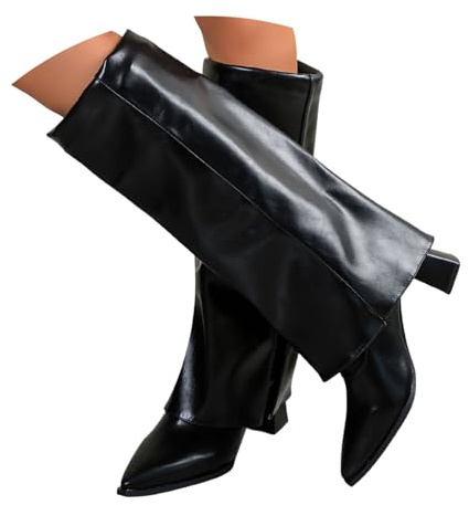 pvucpot Scarpe Stivali Texani Arricciati Da Donna Con Ghetta Risvolto
