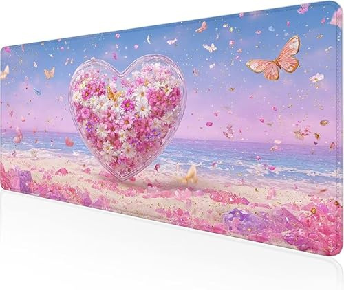 Mouse Pad Pink Gaming Mouse Pad Love Large Desk Mat 600x400x3mm,Work From Home Essentials Non-Slip Rubber Base Special Textured Water-Resistant Surface Wear-Resistant For Office Computer,Laptop Y1-494