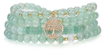 JSDDE Natural Crystal Tree Life Necklace 108 Mala Prayer Beads Wrap Bracelet Healing Crystal Gemstone Necklaces Jewelry for Women Men Yoga Meditation