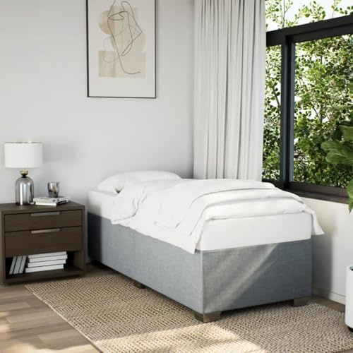 HUAKEHOM Bettgestell Bett mit Bettfüße Lattenrost Polsterbett für Schlafzimmer Doppelbett Bettrahmen Modernl ohne Matratze Hellgrau 100x200 cm Stoff