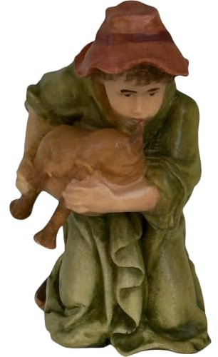 Dolfi | Pastorello in ginocchio con cornamusa in legno 28 cm | Legno Dipinto a Mano in Val Gardena | Presepe e Natività