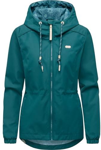 Ragwear Damen leichte Übergangsjacke kurze wasserdichte und atmungsaktive Funktionsjacke mit verstellbarer Kapuze und Taillenzugband Dankka Ocean Green Gr. XXL