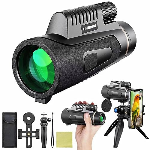 Ant Warrior Monokular Teleskop 12x50, HD Monokulars Fernglas mit Smartphone Halterung Stativ, FMC BAK4 Prisma Wasserdicht Kompakt Monokulars für Erwachsene Vogelbeobachtung Reisen (Schwarz, L)