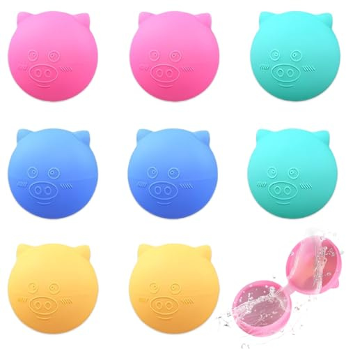 YIPFEN 8 Bombas de Agua Reutilizables de Silicona, Forma de Cerdito, Sin BPA, Globos de Agua Seguros para Niños, Juguetes para Piscina, Playa y Batallas Acuáticas