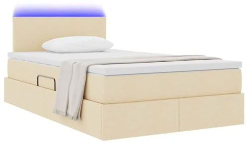 vidaXL Bett mit Stauraum und LED mit Matratze Creme 120 x 190 cm Stoff, Modernes Schlafzimmer, rechteckiges Bett, praktische Aufbewahrung, LED-Rahmen, USB-Beleuchtung, Bequeme Matratze