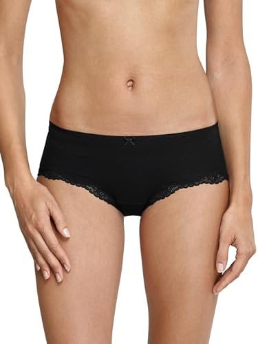 Schiesser Damen Hipster Mit Spitze - Pure Cotton Bikinislip, Schwarz_157413, 40 EU