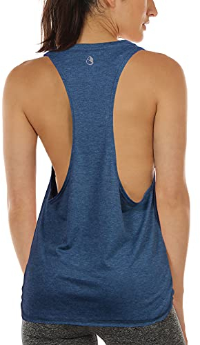 icyzone Sport Tank Top Damen Locker - Yoga Fitness Shirt atmungsaktive Sport Tops (S, Denim)